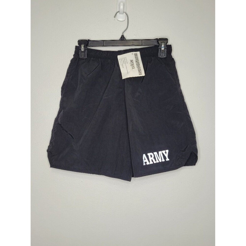 Army black silver logo front drawstring workout running shorts size medium NWT